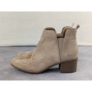 Dr. Scholls Teammate Taupe Suede Fabric Ankle Boots Block Heel Womens 8.5M
